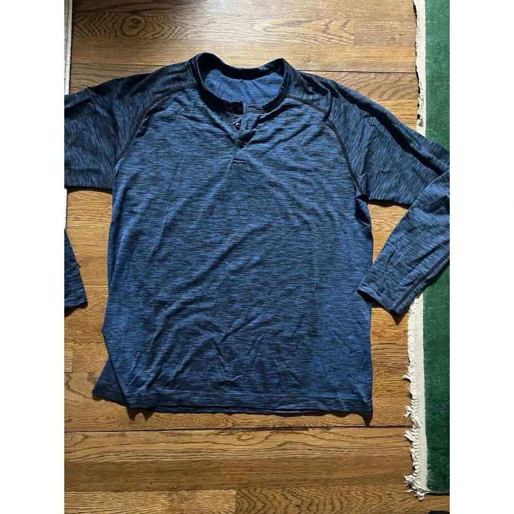 Men’s Lululemon Henley metal vent tech Long sleeve Navy Blue sz L - Picture 6 of 8
